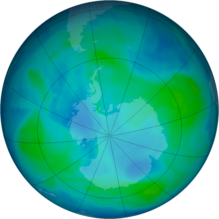 Antarctic ozone map for 02 February 2009